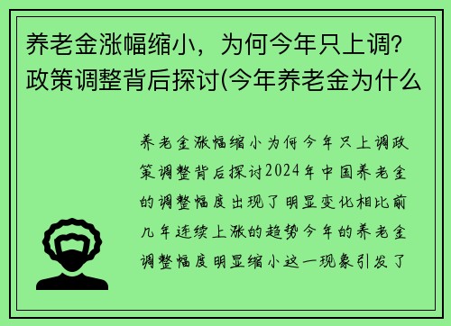 养老金涨幅缩小，为何今年只上调？政策调整背后探讨(今年养老金为什么降低)