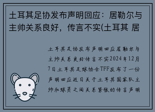 土耳其足协发布声明回应：居勒尔与主帅关系良好，传言不实(土耳其 居伦)