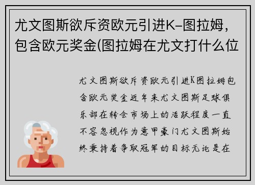 尤文图斯欲斥资欧元引进K-图拉姆，包含欧元奖金(图拉姆在尤文打什么位置)